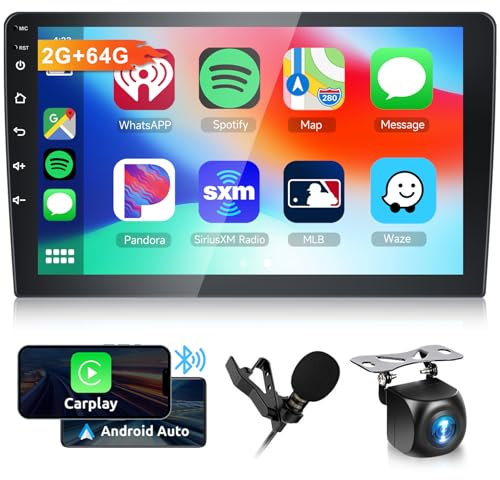 2G+64G Wireless Carplay Double DIN Android Car Stereo With Android Auto,Hodozzy 9 inch Touch Screen 2 DIN Bluetooth Car Radio Head Unit With Mirror Link,GPS Navi WiFi/BT/FM/RDS USB/SWC+Backup Camera