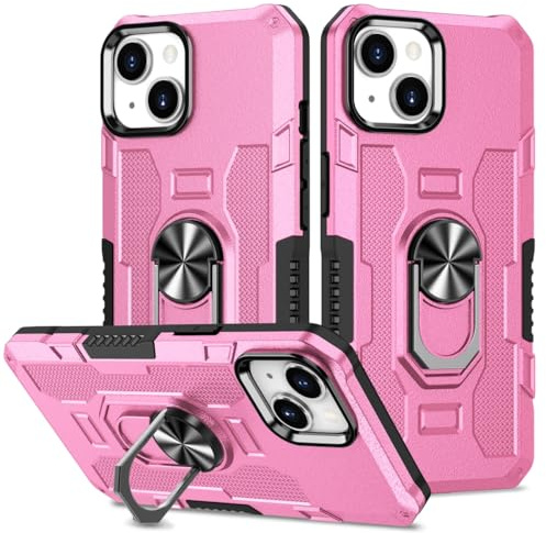 Sidande Case for iPhone 14 Plus Case, iPhone 15 Plus Case, Heavy Duty Kickstand Holder Built-in Magnetic Car Mount Shockproof Camera Protective Phone Cover for iPhone 14 Plus Pink