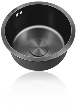 Fregadero Cocina 1 Seno Pileta de Cocina Negro Redondo Lavadero Cocina Inox Pila de Cocina PequeñO con Drenaje,Formas de Instalar Sobre Encimera/Bajo Encimera (Ø 25cm)
