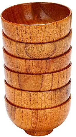 Exogio 6 pequeños de madera de, de madera, para aperitivos, decoración ensaladera, mini para servir sopa, salsa, nueces, juego de cubiertos de cocina