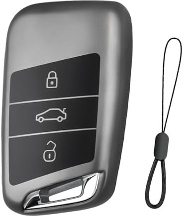 Teenpull VW Schlüssel hülle für VW Passat B8, SEAT, Skoda, Autoschlüssel für VW Passat, Tiguan, CC, Golf 7, MK2, Skoda, Kodiaq Auto schlüsselhülle Autozubehör (C-Rotguss-Grau)