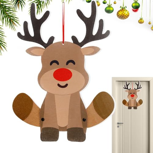 Decorazione natalizia in feltro natalizio, decorazione da parete per porta con Babbo Natale, pupazzo di neve, renna, decorazione natalizia fatta a mano in feltro per bambini