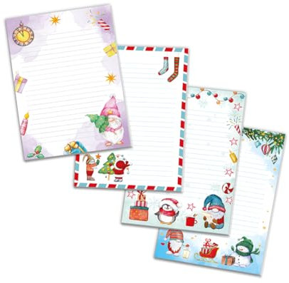 4 Blöcke Notizblock Weihnachtsbriefpapier Weihnachten Weihnachtspapier Brief an Weihnachtsmann liniert Kindermotiv für Mädchen Jungen (4 Blöcke/Variante 6 mit je 25 Blätter in A5-Format)