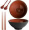 Sightday Noodle Bowl Set of 2 - 1200ml Ceramic Bowl for Pasta, Snack, Soup, Salad, Cereal (Dark Red) with Ramen Spoons and Chopsticks