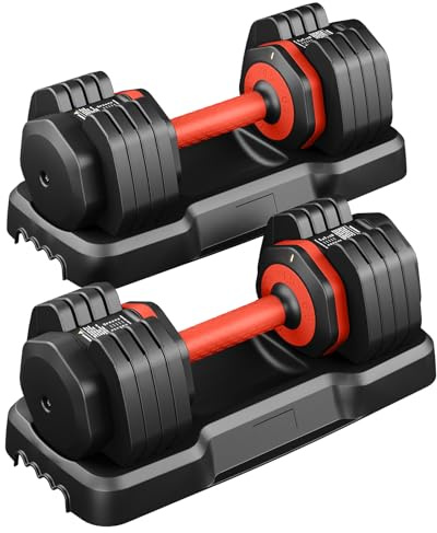 Dripex Adjustable Dumbbells 11kg/24.5kg/55lbs Dumbbell Weights Pair for Men | Quick-Adjust Non-Slip Handle, Fast Weight Set for Saving Place, Home Gym Fitness Training, Safety Locking Mechanism
