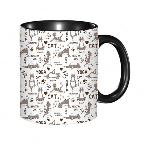 EKLMPS Tazas de Café,Taza de Cerámica para Té y Café,330ml/11oz,Regalos original,Aniversarios,nupical,desayuno,Románticos,El gato del yoga está haciendo varias posturas de yoga.