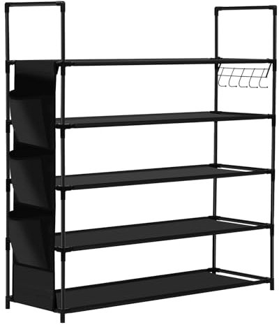 BAODBF Zapatero con 5 niveles, rejilla ajustable, color negro, 85 x 28,4 x 90 cm