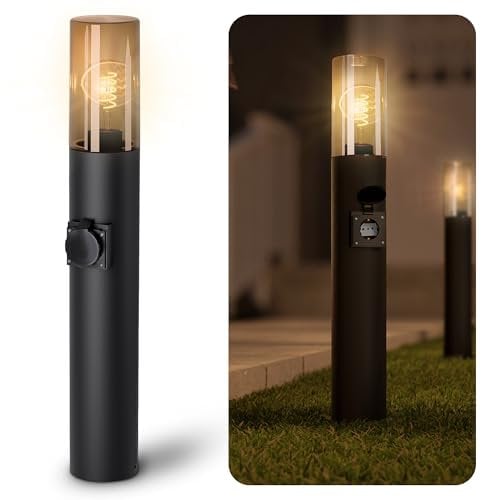 SSC-LUXon VARDA Wegeleuchte Außen mit Steckdose inkl. LED E27 Glühbirne Filament extra warm - Außenleuchte mit Stromanschluss 230V