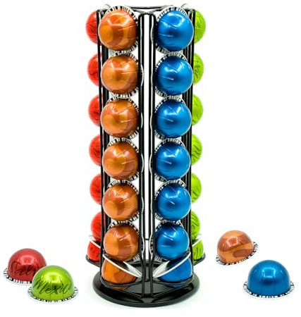 MOLEDINO Porte Rangement Capsule Compatible avec Nespresso Vertuo (35 x Capsules),Range Support Distributeur Capsules 360° Rotatif pour Dosette Nespresso Vertuoline de Café (Noir)