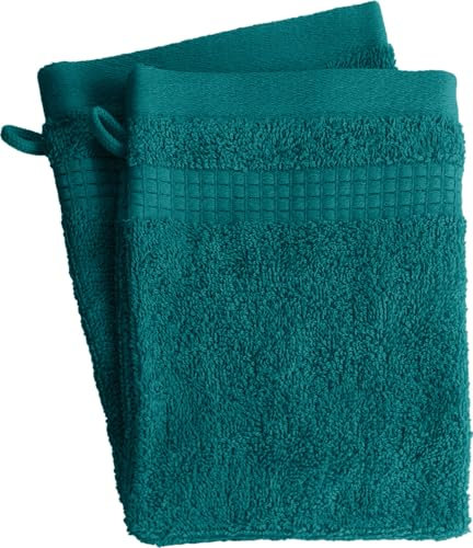 Lot de 2 Gants de Toilette - 100% Coton - 450 GR/m2 - Bleu Canard