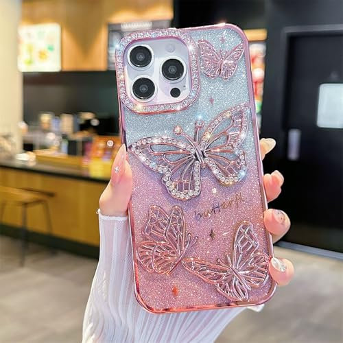 Rokmym Hülle kompatibel mit iPhone 11 Pro Max Niedliche 3D Schmetterling Handyhülle Bling Diamant Glitzer Kamera Schutz Soft TPU Bumper Stoßfest Cover Case Schutzhülle für iPhone 11 Pro Max,Roségold