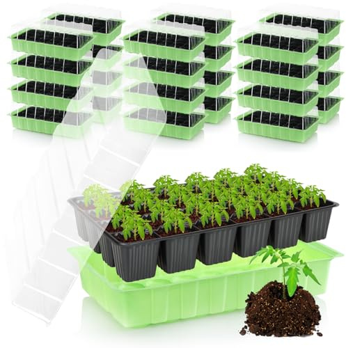 com-four® 48x Zimmergewächshaus, Multitopfplatten mit Deckel | Pflanzkasten mit Anzuchttöpfen für 1152 Pflanzen - Anzuchtset für Blumen - Obst und Gemüse