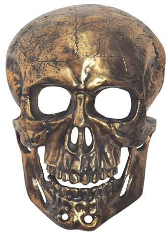 FineBuy Wanddeko Totenkopf 41 cm Aluminium Gold, Wandskulptur | Schädel aus Metall als Wanddekoration, Wohndeko handgefertigtes Unikat, für Wohnzimmer, Flur und Bar