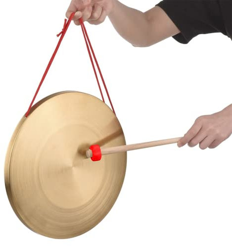 Keuyeo Platillos De Gong De Mano, Instrumento De Percusión De Ópera De Capilla De Gong De Cobre Y Latón con Martillo De Juego Redondo De 32 Cm