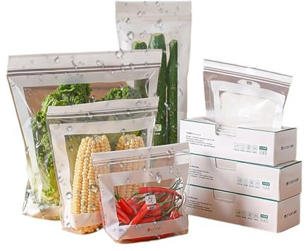 Ziplock Freezer Bags - Reusable And Stand Up Food Freezer Bags | 85x Sandwich Storage Bags | Leakproof Refrigerator Storage Container - Meal Prep Lunch