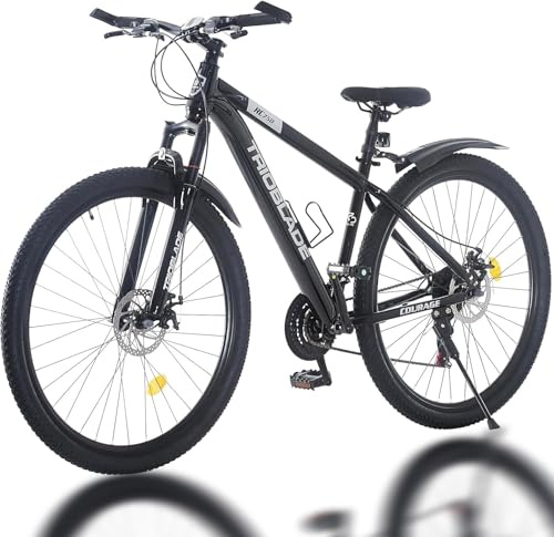 LSBIKE 24 26 27.5 29Inch Mountain Bike 21 Speed Drivetrain Hardtail Bicycle Mens Women Mountain Bike With Shock Lightweight Sport Cycling Bike for Adult with Mudguard MTB Bicycle
