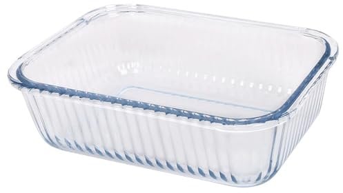 Argon Tableware Optical Rectangular Glass Cake Dish - 22cm x 16.5cm - 1x Large Deep Pie Brownie Cheesecake Bread Sponge Oven Baking Tin Tray Pan | Microwave Safe, Freezer Safe