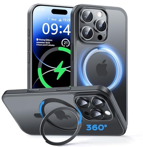 MAGIC JOHN für iPhone 15 Pro Hülle [Kompatibel mit Magnetic​] mit 360° Magnetständer Handyhülle iPhone 15 Pro Case Fallschutz mit Stoßdämpfung, Kratzfest, Stoßfest, Schwarz