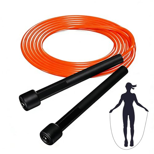 Senshuomy Adjustable Skipping Rope for Adult and Kids,Jump Rope,With Adjustable Length,Lightweight and Portable,Featuring a Comfortable Handle for Speed Jumping (6 Colour) (Orange/1 Pcs)