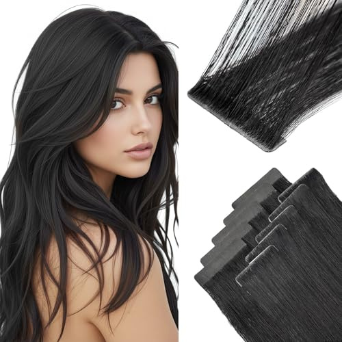 MY-LADY Invisi Edge Tape in Extensions Echthaar Schwarz 40cm | 5pcs Injected & 5pcs Classical Tape In Hair Extenisons 25g 10 Stück 16Zoll Haarverlängerung Unsichtbare Instant Highlights
