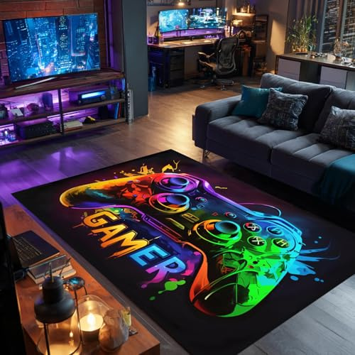Gaming Teppich 3D Game Controller Design, 140 x 200 cm Gamer Teppich Spielteppich, Rutschfeste & Waschbare Fußmatte, Doole Deko für Jungen Teenager Schlafzimmer Wohnzimmer Spielzimmer Gamer Setup, D