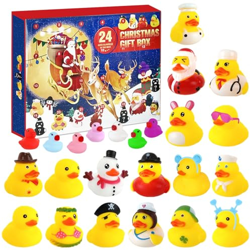 CHANCCI Adventskalender Mit 24 Enten, 24 Tage Weihnachten Countdown Rubber Duck, Mini-Schwimm-Enten Quietschende Bade-Entens,Quietscheenten Adventskalender für Kinder Jungen und Mädchen