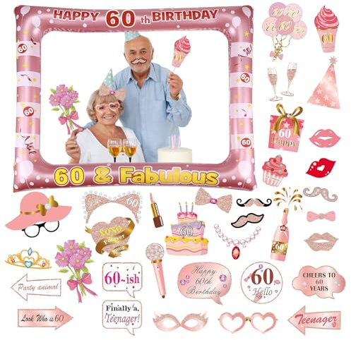 Flintronic 60.Geburtstag Deko Fotorequisiten, Schwarzes Gold Aufblasbarer Rahmen zum 60.Geburtstag, Party Foto Booth Props für Partydeko, Partei Dekorationen