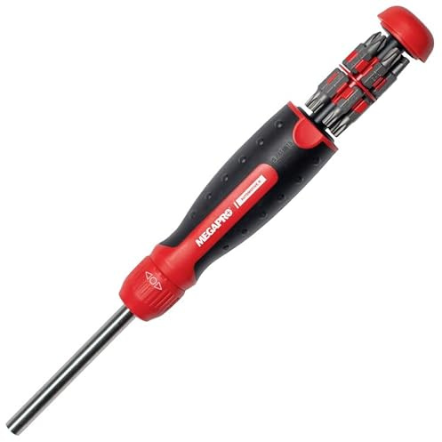 MEGAPRO Automotive Ratchet Screwdriver Set | Multibit screwdriver with ¼ hex shank | Phillips, Torx, Pozidriv, Slot | 225 in/lbs torque | International Bit Set