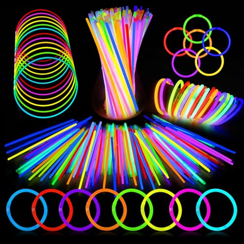 UooEA 300 Stück Knicklichter Party Set für Kinder – 8/20 cm Neon Leuchtstäbe zum Glühen im Dunkeln - Party Deko für Ostern, Hochzeit, Halloween & Weihnachten