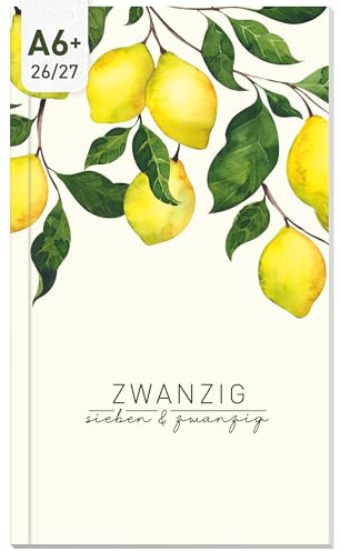 Häfft Monatskalender Slim Taschenkalender 26/27 A6+ Lemon Times | 17 Monate Mini Planer, 1 Monat auf 2 Seiten von Aug. 26 - Dez. 27 - Kleiner Monatsplaner, übersichtlich & kompakt