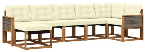 vidaXL Outdoor-Sofagarnitur mit Kissen 7 pcs Natur und Creme, Moderne Loungemöbel für draußen, wetterfestes Sofa, Bequeme Sitzgelegenheit, minimalistisches Gartenmöbel