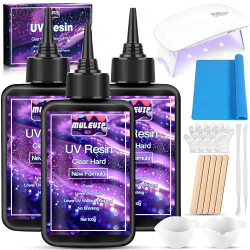 MARPGDX UV Resin Set mit UV Lampe,UV Harz, 300g UV Resin Klar mit Rührstangen,Trichter,für Schmuck,Basteldekoration,DIY Handwerk und Mischzubehör für die DIY Schmuckherstellung