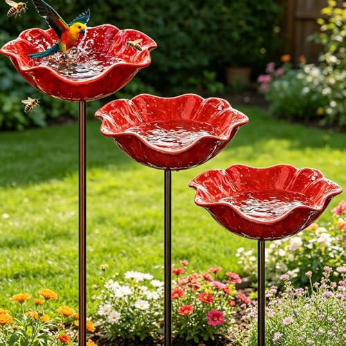 Bain D’Oiseaux,3 Pièces Abreuvoir Oiseaux Exterieur sur Pied,Mangeoires pour Oiseaux,Bain pour Oiseaux,Bassin pour Oiseaux,pour Insectes et Papillons,Décoration Jardin Terrasse