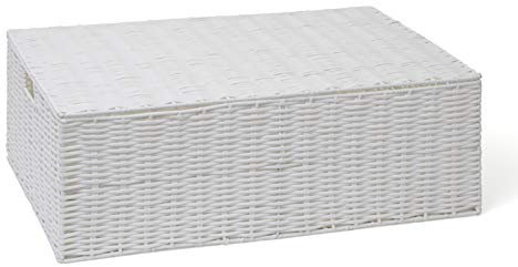 ARPAN Resin Woven Under Bed Storage Box, Chest Shelf Toy Clothes Basket With Lid - White (Large)