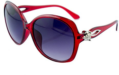 HAND 2532 Ruby Red & Violet Ladies Fashion Sunglasses - Large Frame with Silver Fox Temples Motif - Width at Temples 132 mm - 100% UV400 Protection
