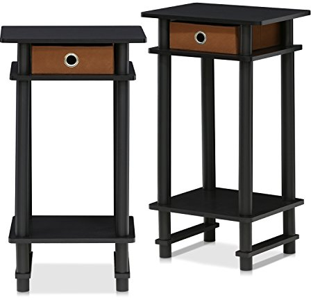 Furinno Hoher Beistelltisch mit Schublade (2er Set), Holz, Espresso/Braun, 29.49 x 39.5 x 70.41 cm