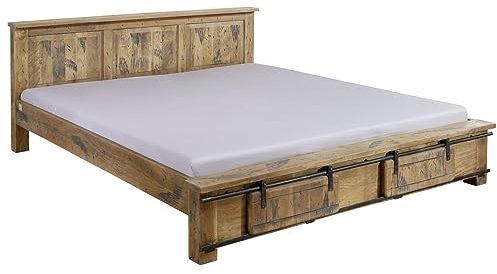 MASSIVMOEBEL24.DE Railway Bett Mango 180x200, Farbe:Natur lackiert