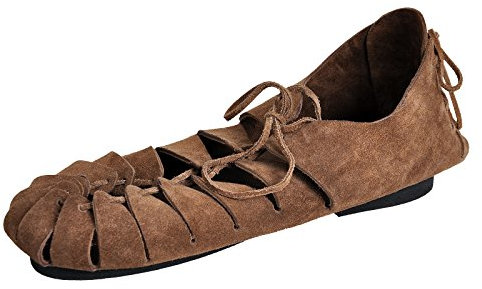 Elbenwald Mittelalter Bundschuhe mit Schnürung 36-48 Veloursleder braun - 39