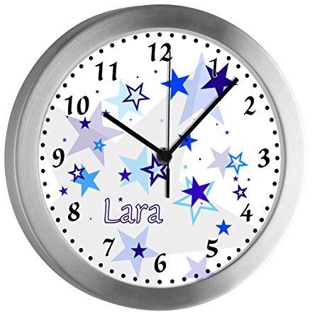 CreaDesign Kinder Funkwanduhr mit (Wunsch) Namen | Kinderzimmer Funkuhr| mit Analog ? Ziffernblatt | geräuscharm | Wanduhr Kind | Motiv Sternenhimmel