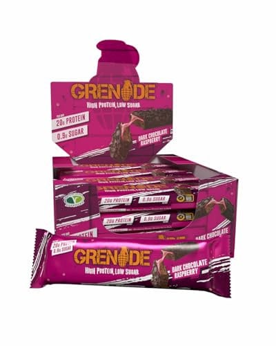 Grenade Dunkle Schokolade & Himbeere Proteinriegel – Proteinreich & Zuckerarm – 12 x 60 g