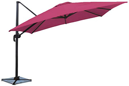 Happy Garden Parasol déporté MOLOKAI carré 3x3m fuchsia avec manivelle. Parasol déporté inclinable, rabattable et rotatif.