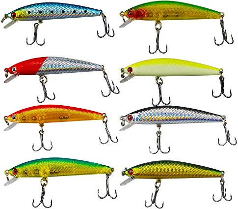 Senven Künstlicher Köder Elritze Angelköder Harte Köder Crankbaits Künstlicher Abs-Köder Für Bass-Angelgerät, Seefischereiköder und Süßwasser, künstlicher bionischer starrer Köder - 8Pcs