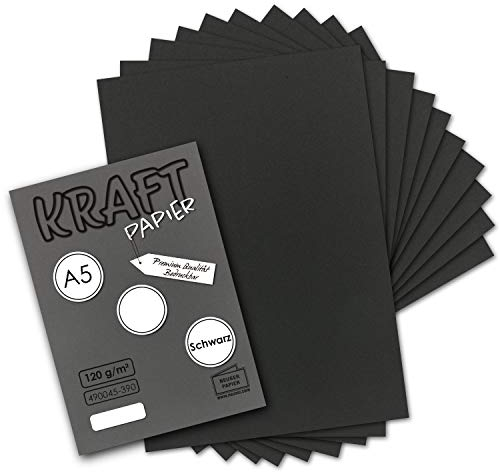 50 Blatt - Vintage Kraftpapier in Schwarz DIN A5 120 g/m² schwarzes Recycling-Papier - 21 x 14,8 cm - ökologische Brief-Bogen - Briefpapier - NEUSER PAPIER