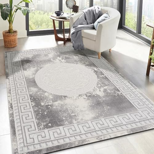 SANAT Teppiche für Wohnzimmer - Teppich Grau, Kurzflor Teppich Modern, Öko-Tex 100 Zertifiziert, Größe: 120x160 cm
