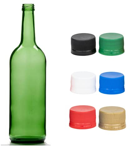 Vigo Presses 750ml Green Glass Bottles with Screw Caps – Bordeaux Style for Wine and Juice – Pack of 24 with Tamper-Evident Caps (Green Caps)