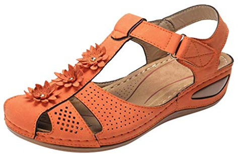 Schuhe Frauen Mädchen Bequeme Knöchel Hohle runde Zehensandalen weiche Sohle (39,Orange)