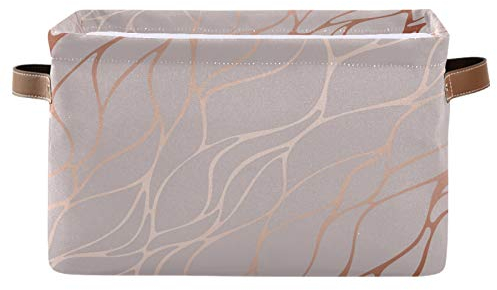 AUUXVA Ombra Storage Basket Rose Gold Marble Texture Storage Cube Box Durable Canvas Collapsible Toy Basket Organizer Bin with Handles for Shelf Closet Bedroom Home Office
