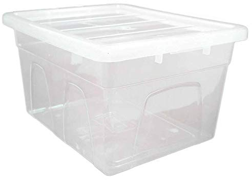 Optimal Products Clear Plastic Storage Box With Lids UK BRITISH MADE Home Office Stackable Transparent Plastic Boxes, Size 5,11,24,28,35,45,62 Litre (1 Box, 35 Litre)