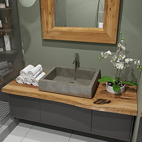 BestLoft Waschtischplatte Holz (Länge: 160 cm/Breite: 50-55 cm) Waschtisch Holz Eichenbrett Massiv 40 mm dick Tischplatte Baumkante Waschplätze rustikale Waschtischkonsole Massivholzplatte