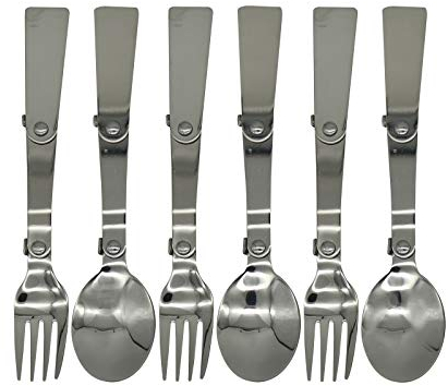 Maydahui 6PCS Foldable Spoon Fork Portable Camping Cutlery SUS 18/8（304）Stainless Steel Multi-Functional Folding Fruit Forks for Travel Outdoors Tableware Hiking Survival Camping